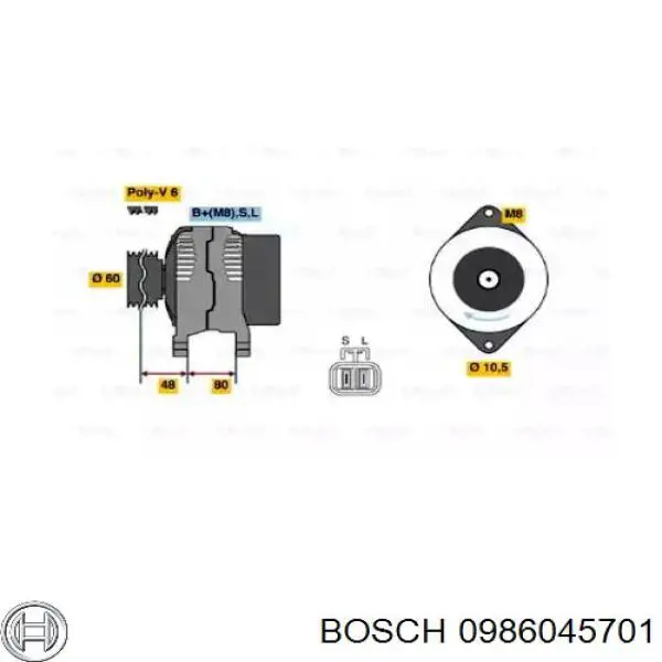 Генератор автомобиля Bosch 0986045701