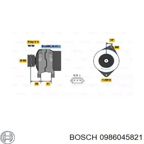 Генератор 0986045821 Bosch