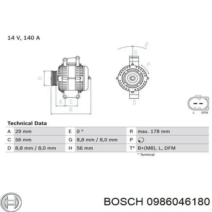 0 986 046 180 Bosch генератор