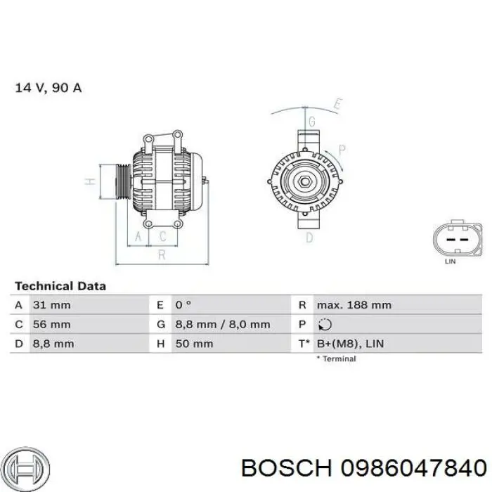 0 986 047 840 Bosch генератор