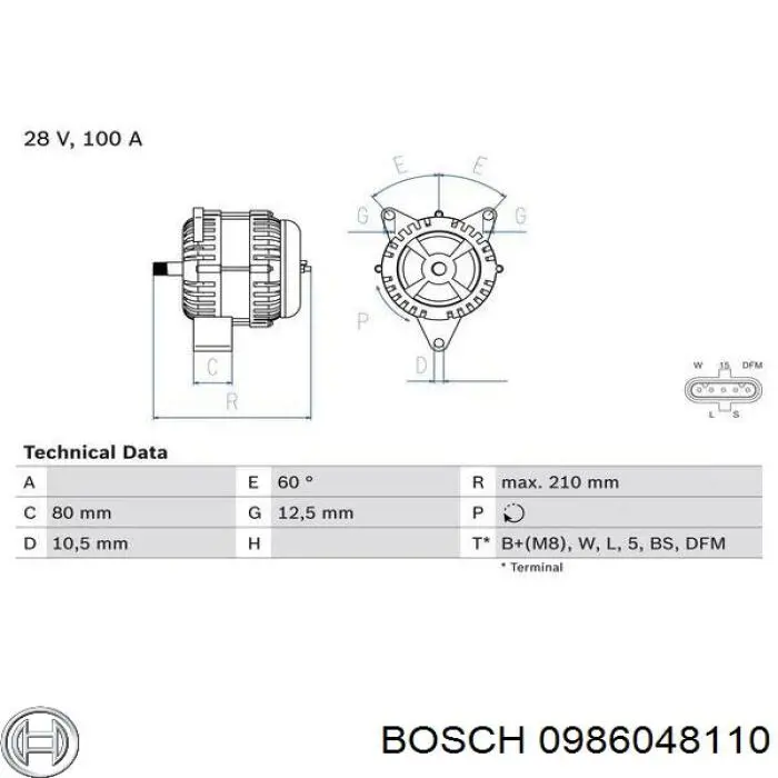 0 986 048 110 Bosch генератор