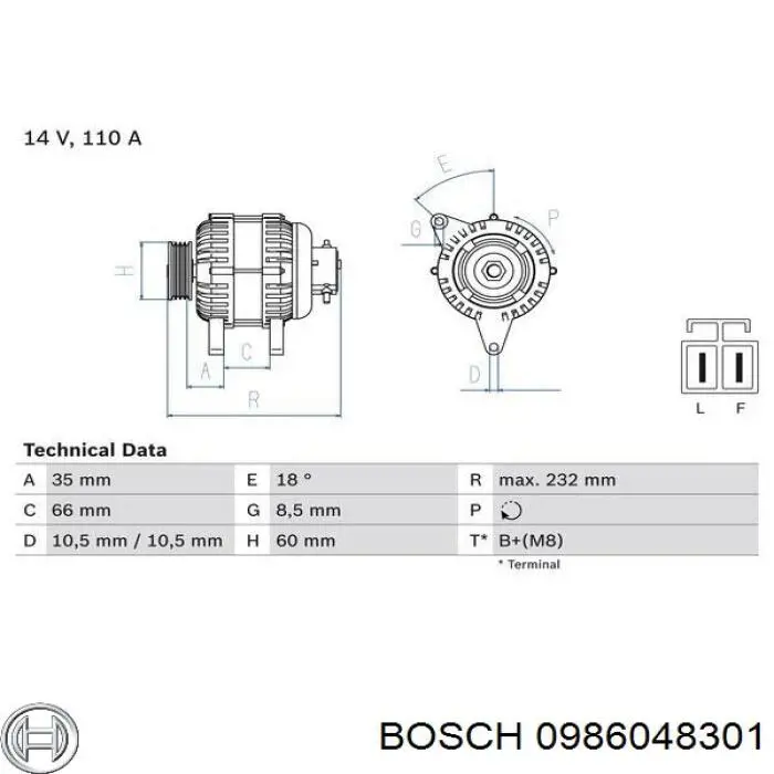0 986 048 301 Bosch генератор