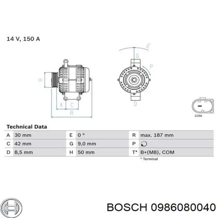 Генератор 0986080040 Bosch