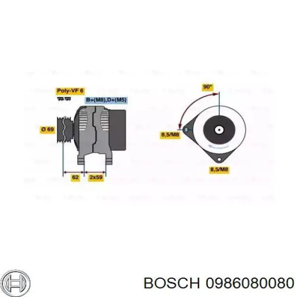 Генератор 0986080080 Bosch