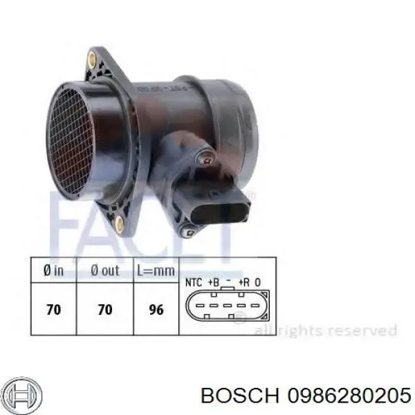 Датчик массового расхода воздуха Bosch 0986280205 цена, от 50.68 USD