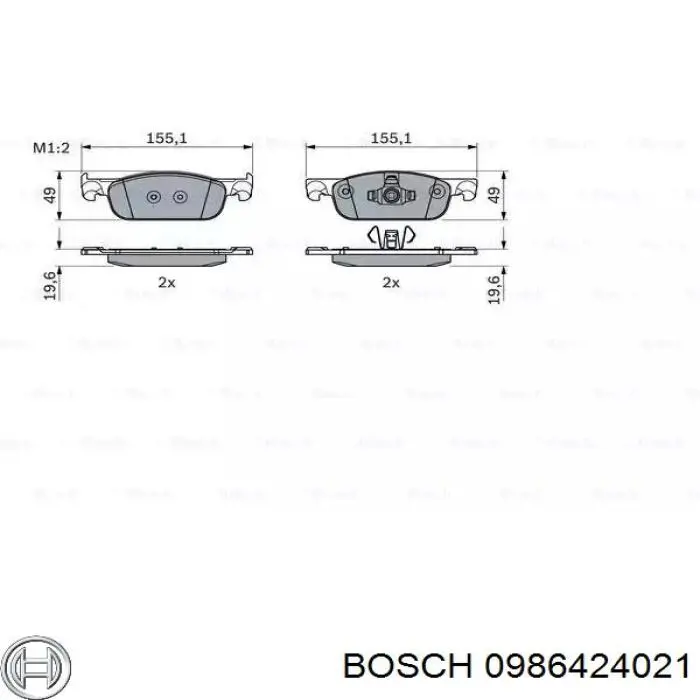0986424021 Bosch sapatas do freio dianteiras de disco