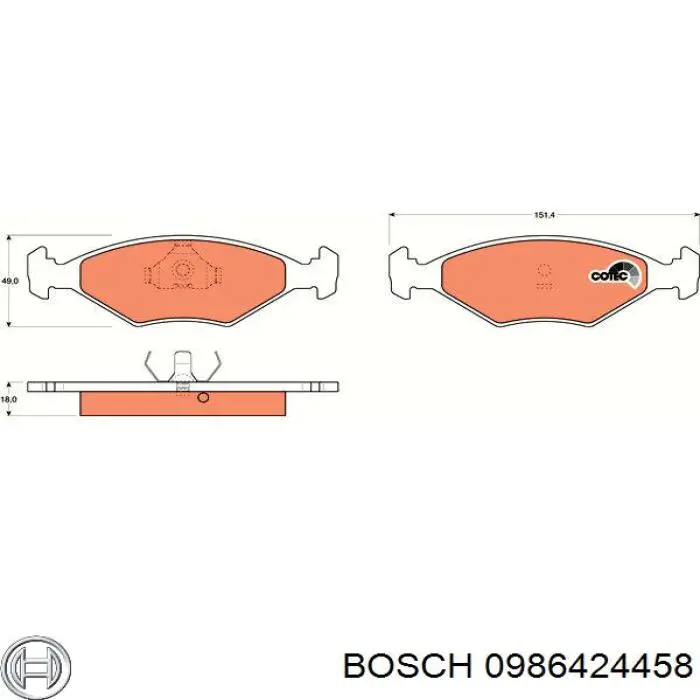 Колодки гальмівні передні, дискові 0986424458 Bosch