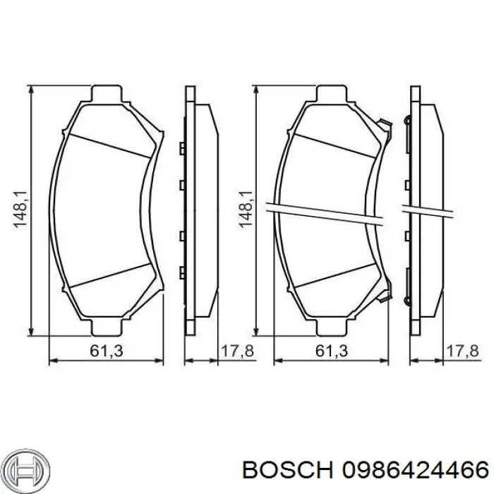 0 986 424 466 Bosch колодки тормозные передние дисковые