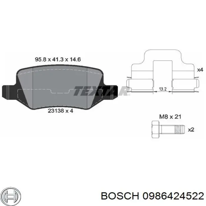 Задние тормозные колодки 0986424522 Bosch
