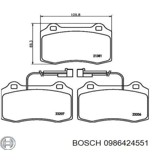 Передние тормозные колодки 0986424551 Bosch