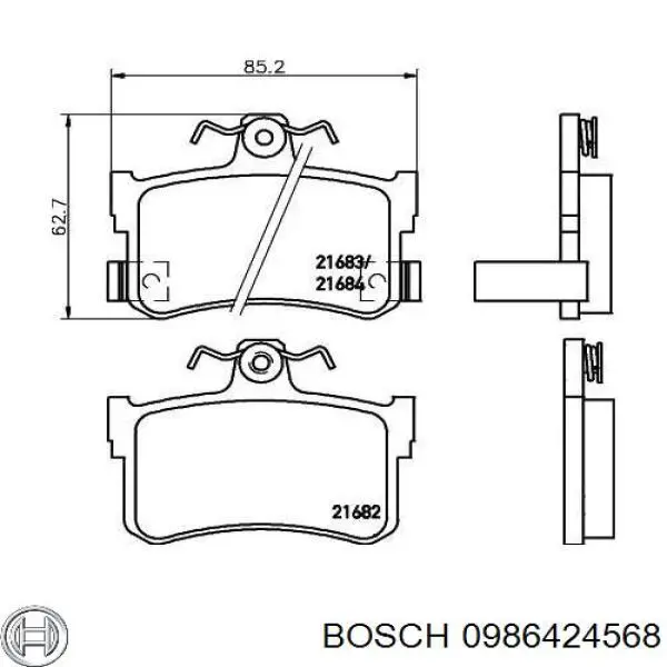 0 986 424 568 Bosch колодки тормозные задние дисковые