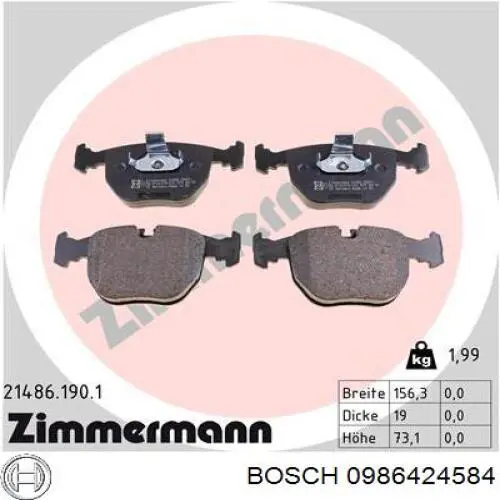 Передние тормозные колодки 0986424584 Bosch