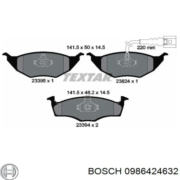 0986424632 Bosch колодки тормозные передние дисковые