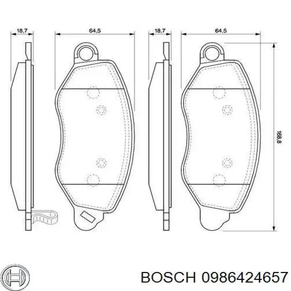 Передние тормозные колодки 0986424657 Bosch