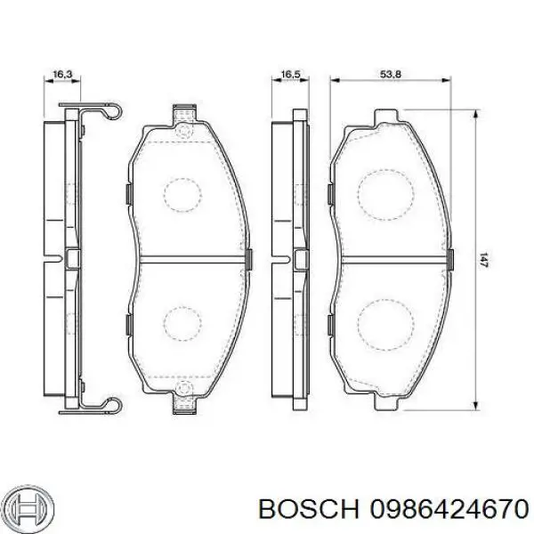 0986424670 Bosch колодки тормозные передние дисковые
