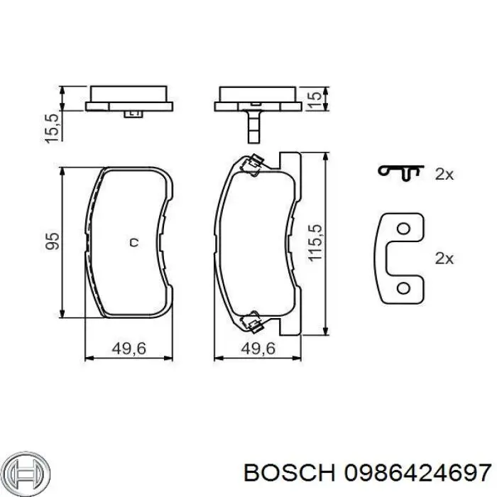 Передние тормозные колодки 0986424697 Bosch