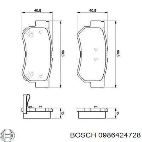 0 986 424 728 Bosch колодки тормозные задние дисковые
