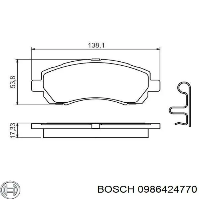 Передние тормозные колодки 0986424770 Bosch