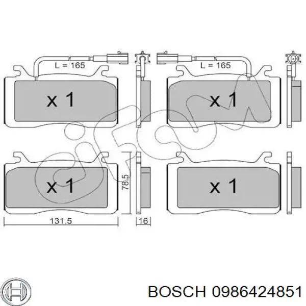 0 986 424 851 Bosch sapatas do freio dianteiras de disco