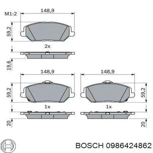 0 986 424 862 Bosch sapatas do freio dianteiras de disco