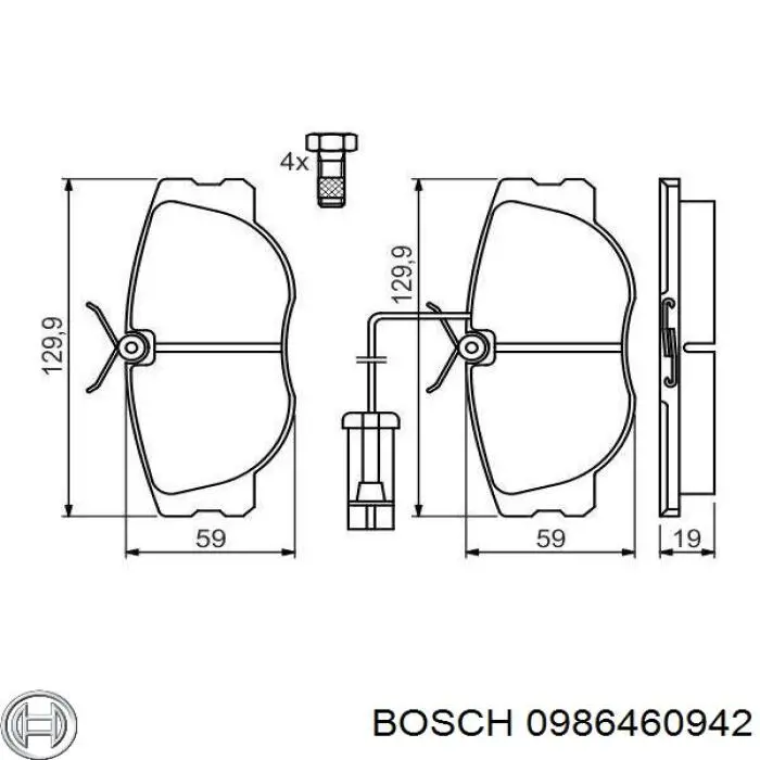 Передние тормозные колодки 0986460942 Bosch