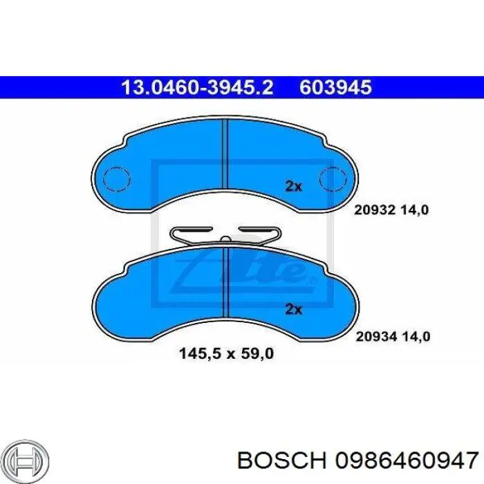 Купить 0986460947 Bosch Колодки тормозные