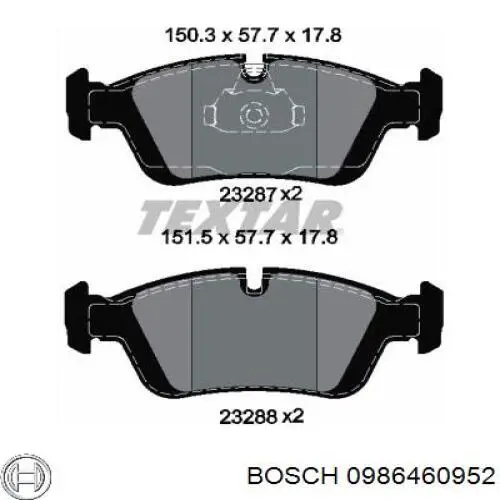 Передние тормозные колодки 0986460952 Bosch