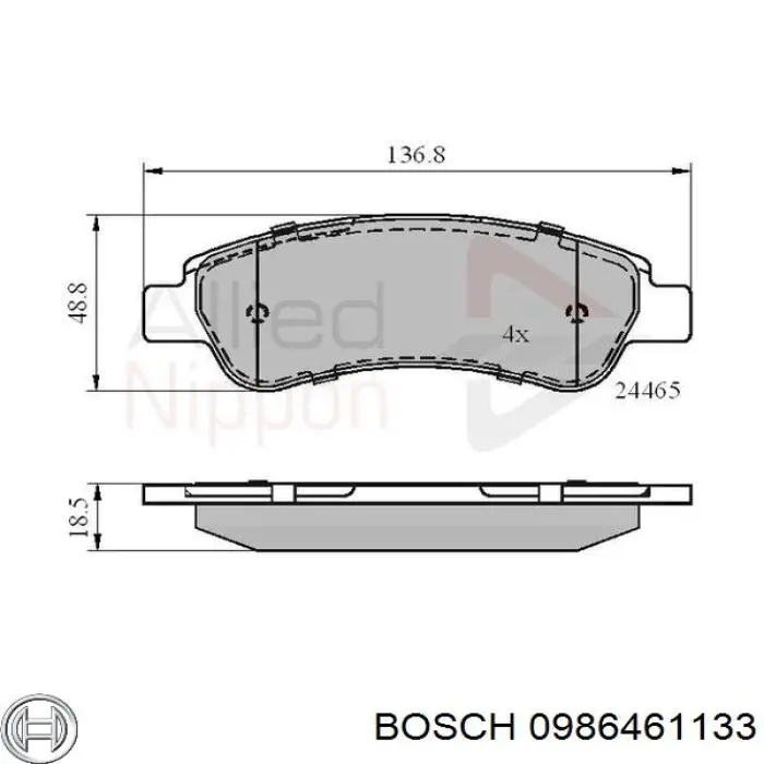 0986461133 Bosch колодки тормозные задние дисковые