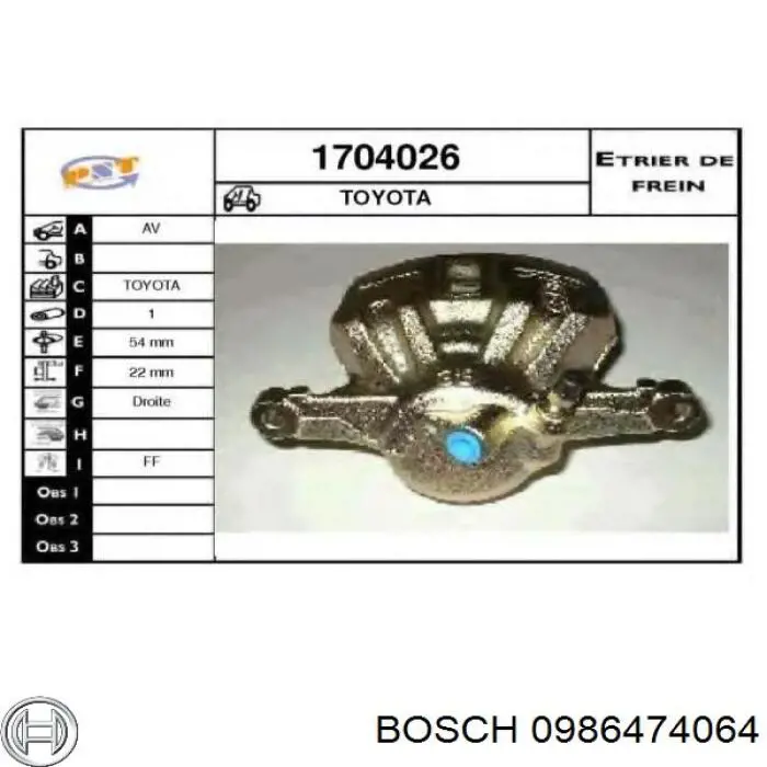 0986474064 Bosch Суппорт тормозной, передний, правый
