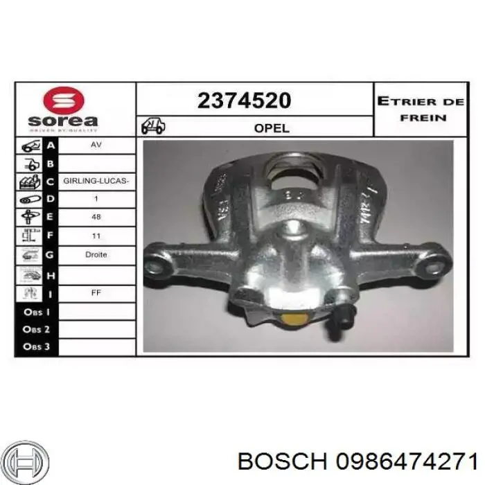 JBC0306 Kamoka Суппорт тормозной, передний, левый