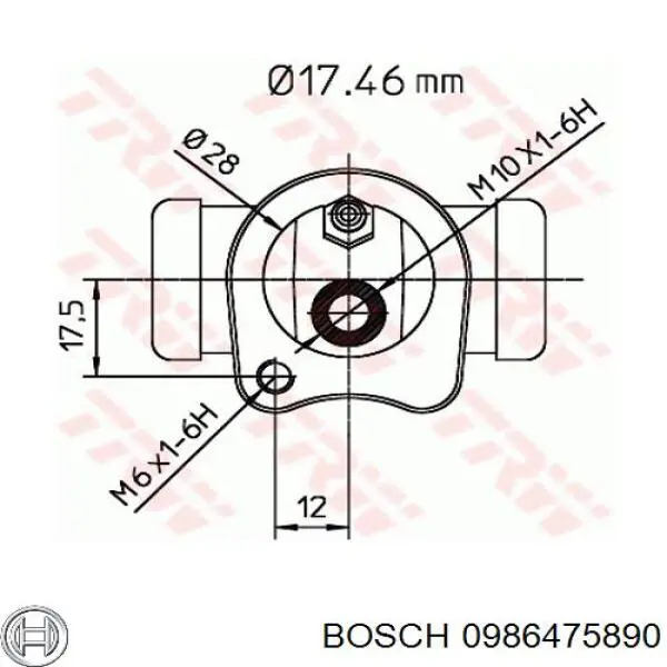 Cilindro de freno de rueda trasero 0986475890 Bosch
