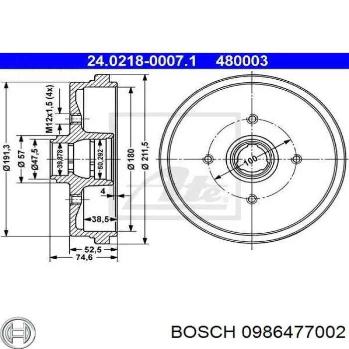 Тормозной барабан 0986477002 Bosch