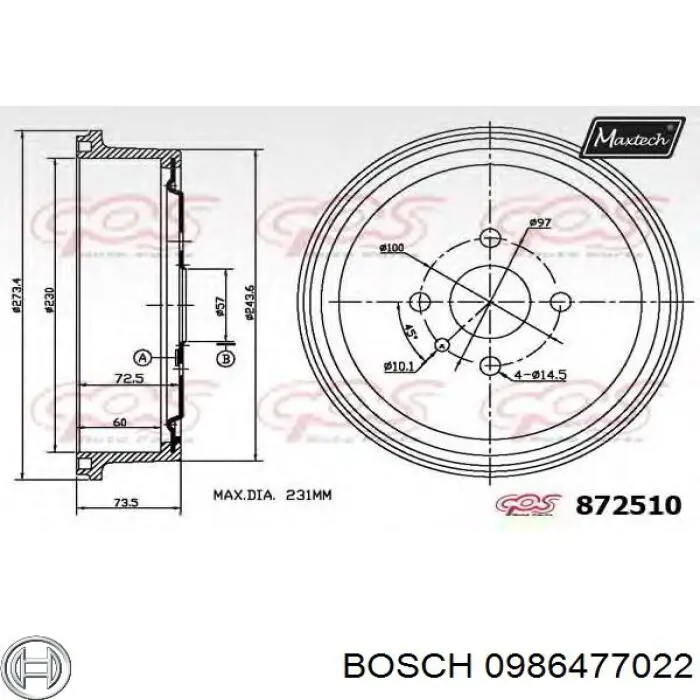 Задний барабан Bosch 0986477022