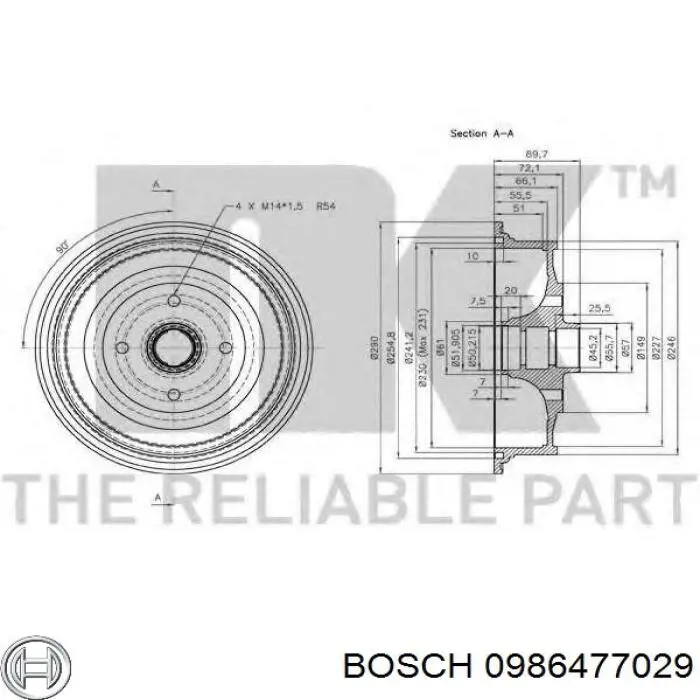 Тормозной барабан 0986477029 Bosch