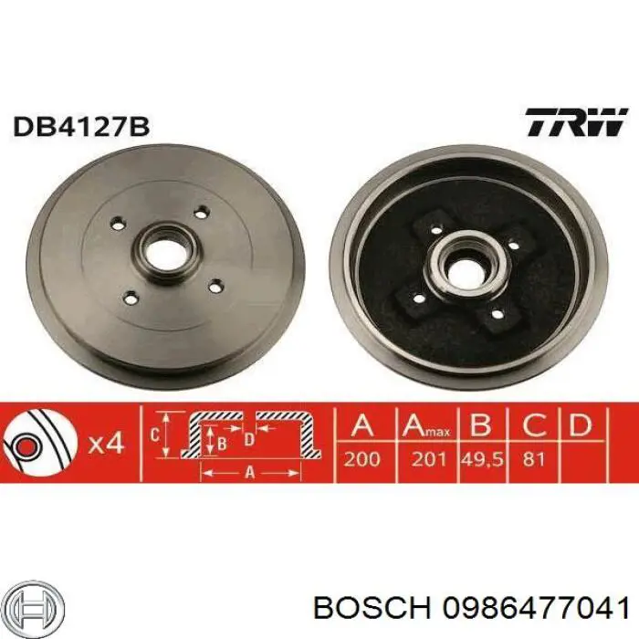 Купить 0986477041 Bosch Тормозной барабан