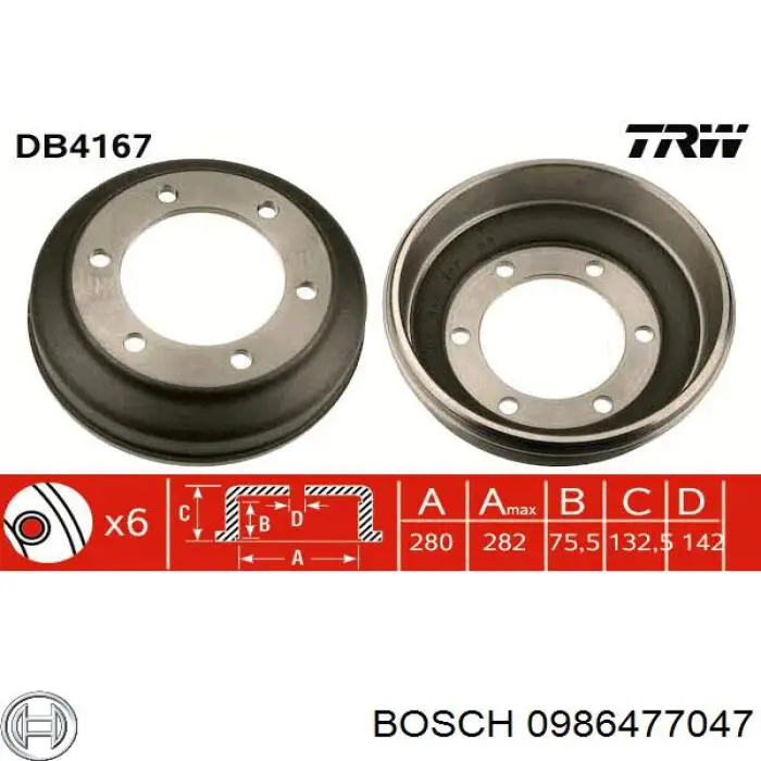 Барабан тормозной задний Bosch 0986477047 цена, от 67.04 USD