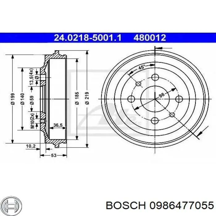 0986477055 Bosch Тормозной барабан