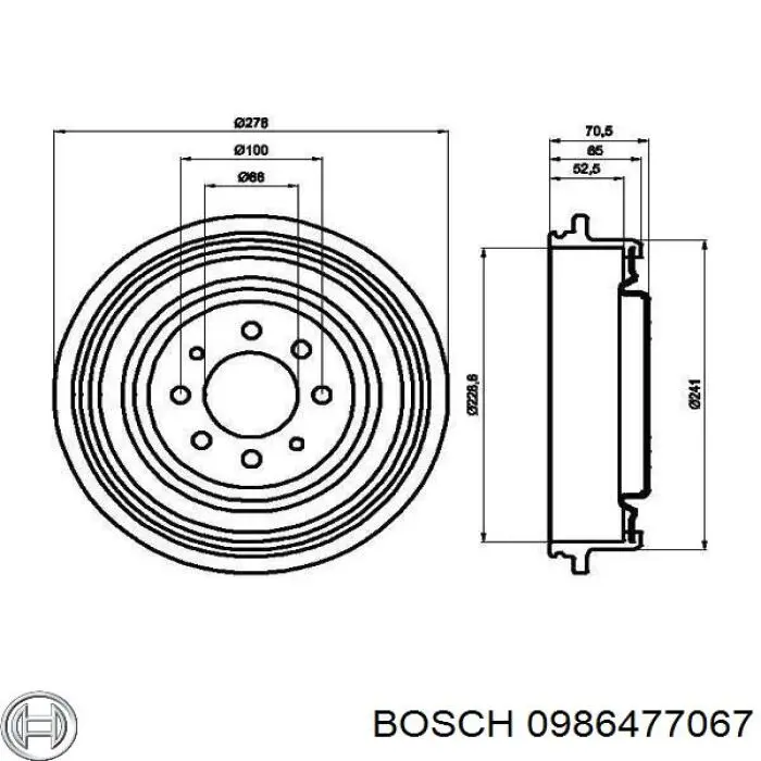 Барабан тормозной задний Bosch 0986477067 цена, от 52.65 USD