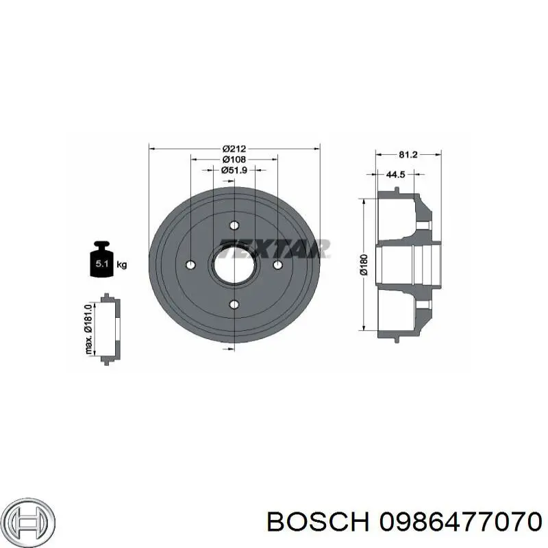 Купить 0986477070 Bosch Тормозной барабан