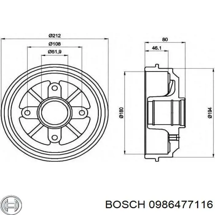 Купить 0986477116 Bosch Тормозной барабан