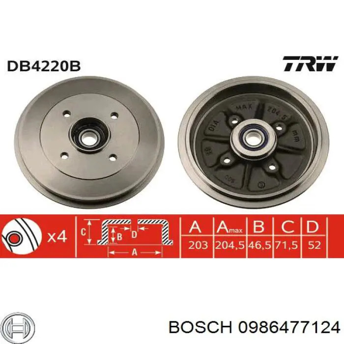 Тормозной барабан 0986477124 Bosch