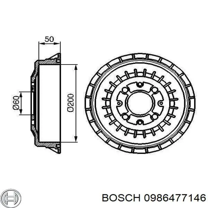 Freno de tambor trasero 0986477146 Bosch