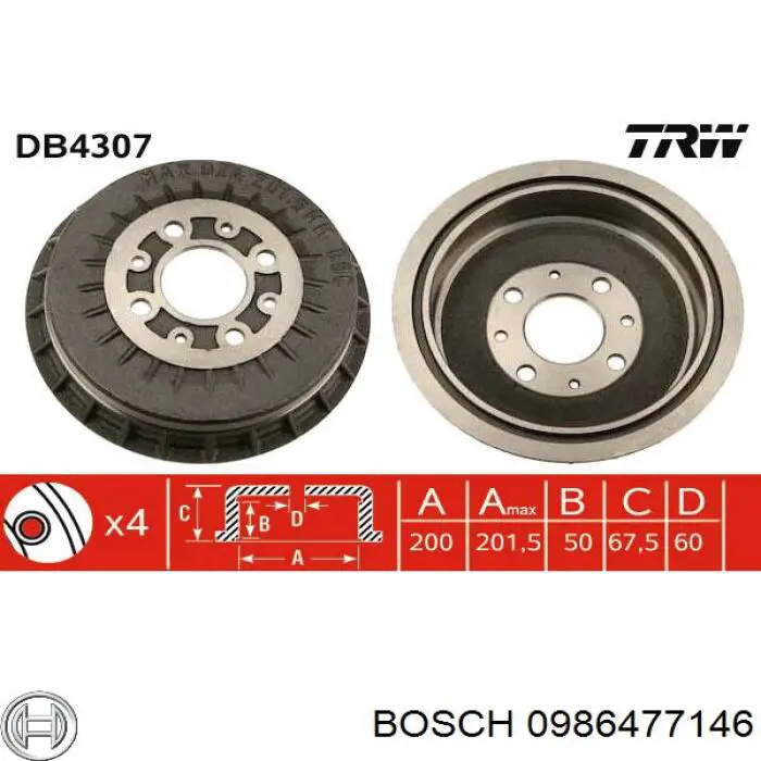 Тормозной барабан 0986477146 Bosch