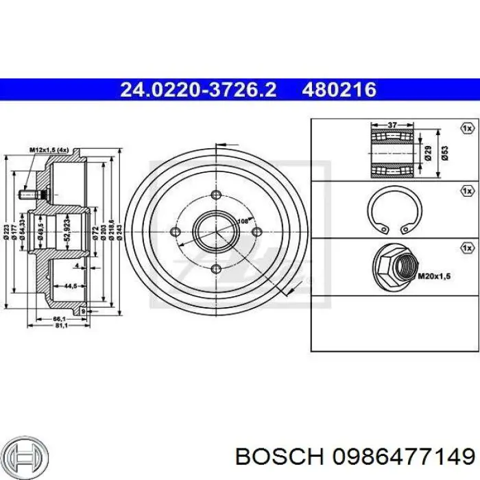 Тормозной барабан 0986477149 Bosch