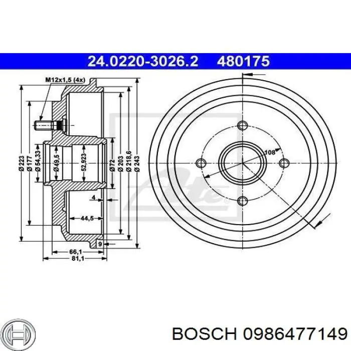 Задний барабан Bosch 0986477149