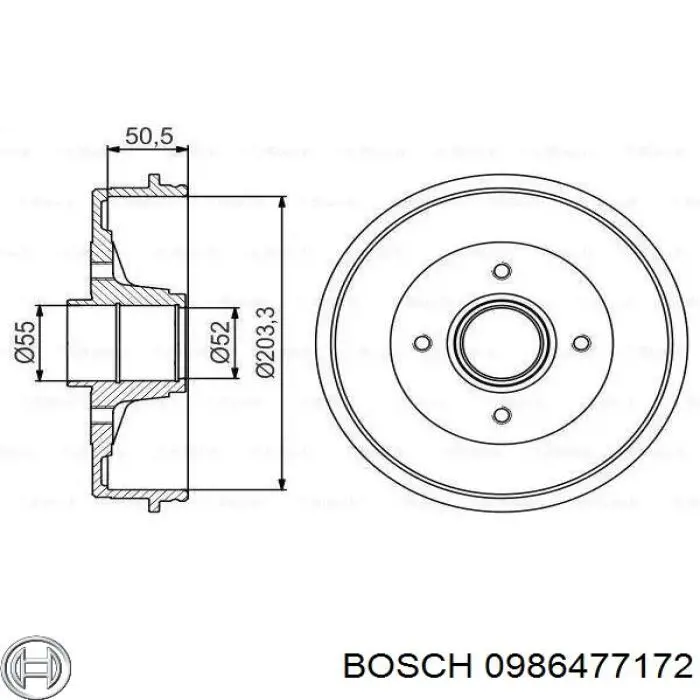 0986477172 Bosch барабан тормозной задний