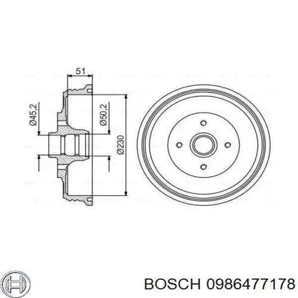 0986477178 Bosch барабан тормозной задний
