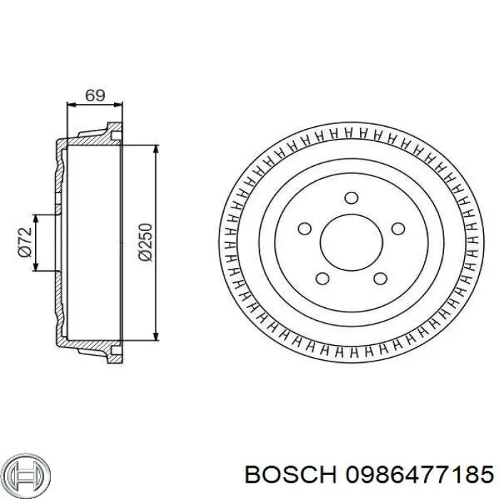 Барабан гальмівний задній 0986477185 Bosch