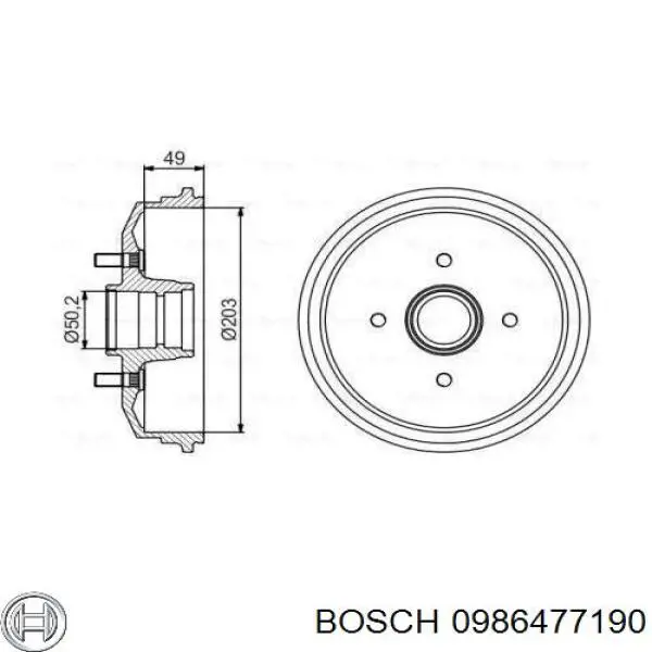 Тормозной барабан 0986477190 Bosch