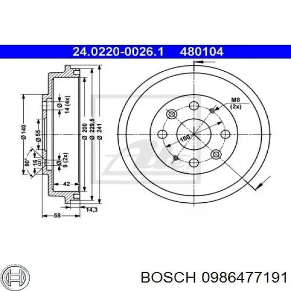 0986477191 Bosch Тормозной барабан